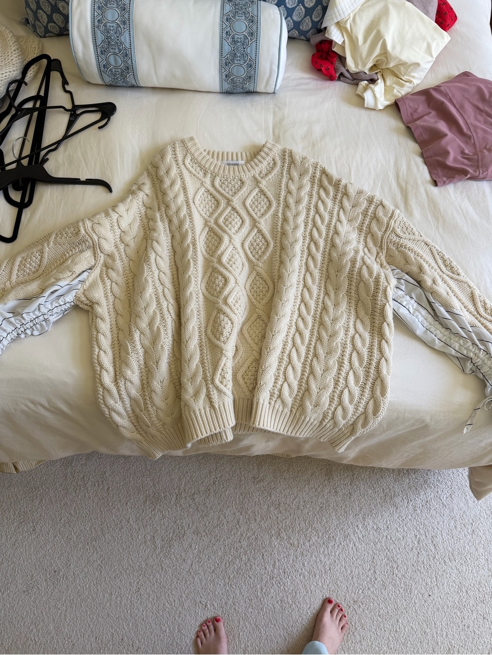 storets Cream Cable-Knit Crewneck Sweater